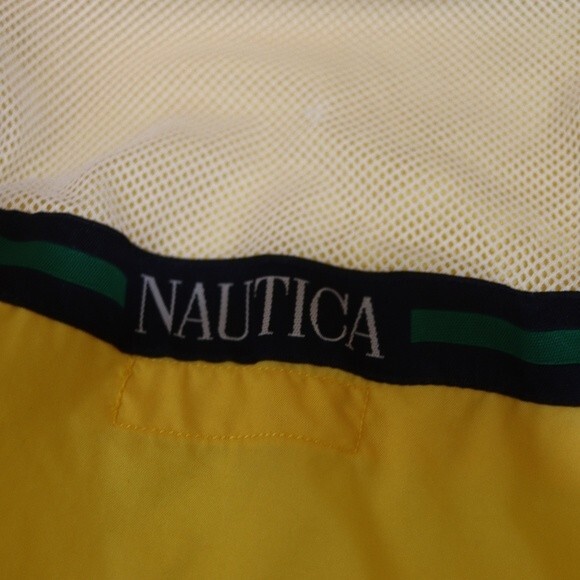 Nautica Yellow Vented Hidden Hood Nylon Windbreaker Jacket XL Preppy Sailing - Picture 15 of 16